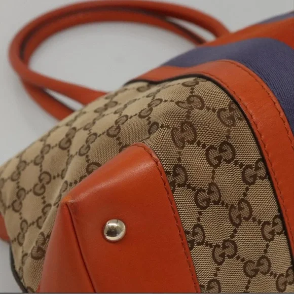 SOLD 🛑 GUCCI GG Canvas Sherry Line Hand Bag 2way Blue Beige Orange - Picture 16 of 17